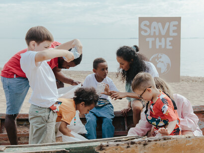 Parents teaching children the importance of protecting the earth
