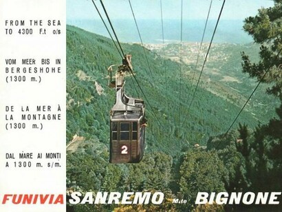 Cartolina d'epoca della funivia Sanremo – M.te Bignone