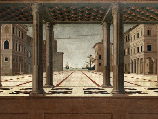 Una città vive anche attraverso i suoi conflitti visibili. Francesco di Giorgio Martini (attr.), La città ideale, 1490, Gemäldegalerie der Staatlichen Museen zu Berlin, Germania