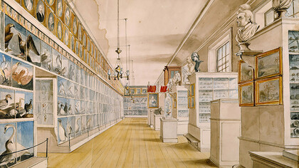 Charles Willson Peale, 1822, El salón largo; interior del salón frontal, Museo de Filadelfia de Peale 