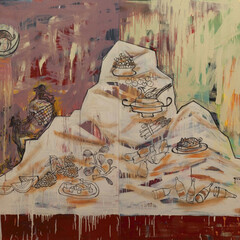Jaune Quick-to-See Smith, Sissy and the Plutocrats, 2012, oil and acrylic on canvas, 72 x 96 inches