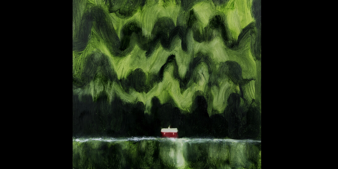 Towards The Lake, Oil on board, 2017. Courtesy of Masters & Contemporary 