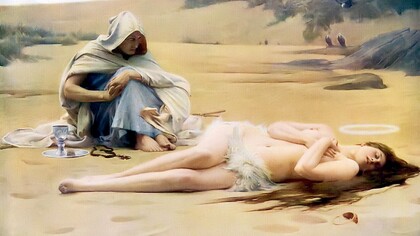 «Pelagia y Filemón», cuadro de Arthur Hacker (1858-1919) inspirado en el «Hipatia» (1853) de Charles Kingsley