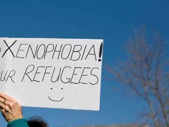 A sign meant to counter xenophobia towards refugees