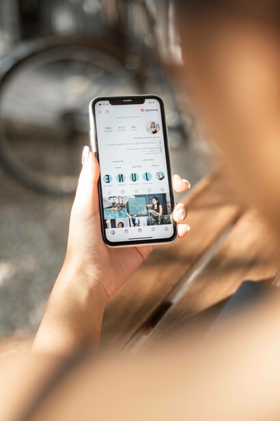 Woman observing her social media account