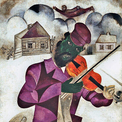 "Green violinist" (1924), cuadro que los visitantes pueden ver en el Museo Ruso de Málaga dentro de la muestra sobre Chagall