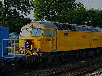 The arrival of Network Rail's autumn 'leaf-buster' water cannon spray equipment in Royston, England