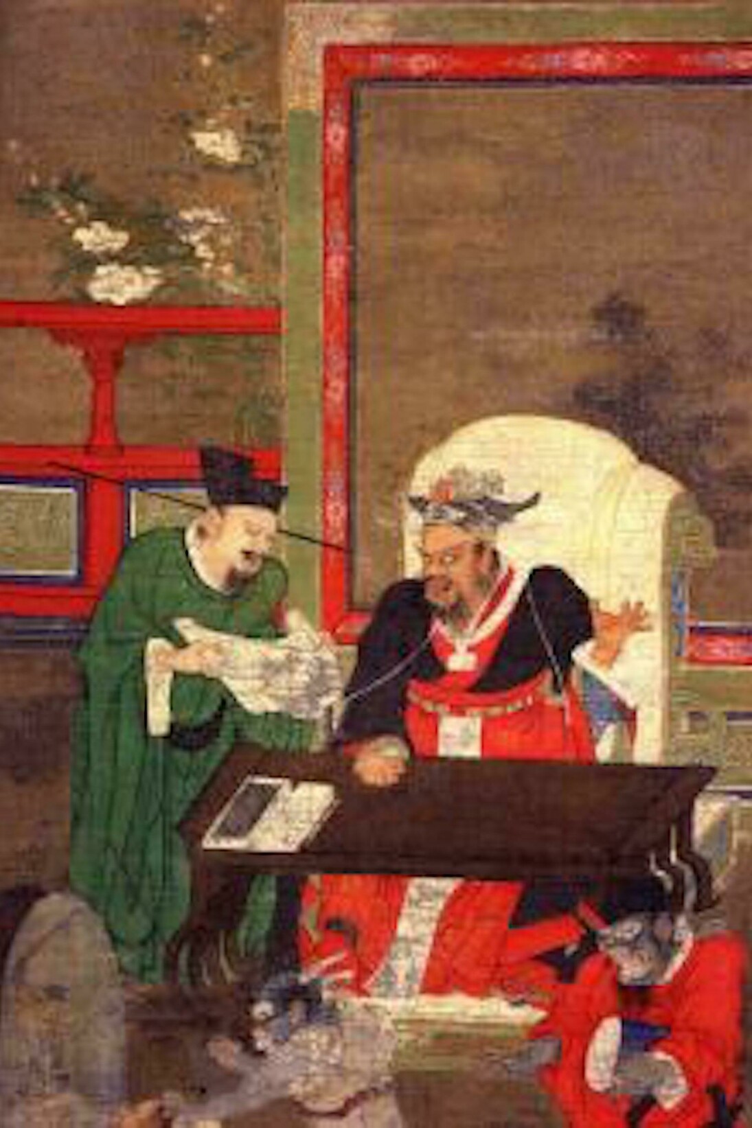 Jin Chushi (active late 12th century) , Ten Kings of Hell, China, before 1195, One of five of a set of ten hanging scrolls; ink and color on silk 
Image: 51 x 19 1/2 in. (129.5 x 49.5 cm) 
Overall with mounting: 80 × 25 3/8 in. (203.2 × 64.5 cm). Overall with knobs: 80 x 27 1/2 in. (203.2 x 69.9 cm). Rogers Fund, 1929, 30.76.290