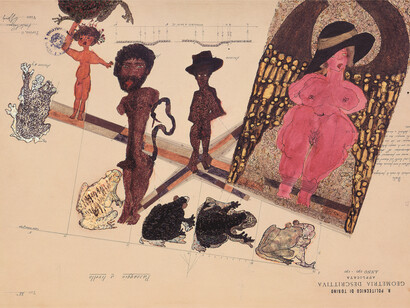 Carol Rama - Seduzioni, 1984 -
 Mixed mediums on printed paper, 13 3/8 x 18 7/8 in (34 x 48 cm) © Archivio Carol Rama, Torino - Photo: Pino dell’Aquila
 
