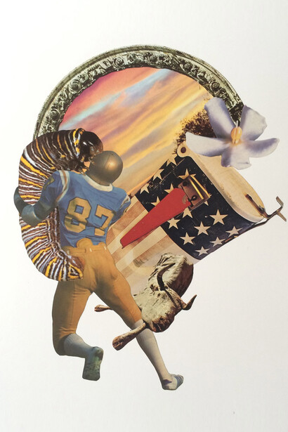 Jay Riggio, A Pain That Grows In Plain Sight, 2014, Hand-cut collage on vellum paper, 28 x 36 cm