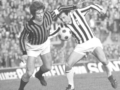 1973–74 Serie A. AC Milan contro Juventus: Gianni Rivera e Giuseppe Furino