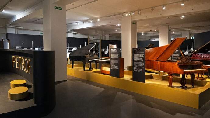 Petrof 160.t Piano as a technical masterpiece, exhibition view. Courtesy of Národní technické muzeum