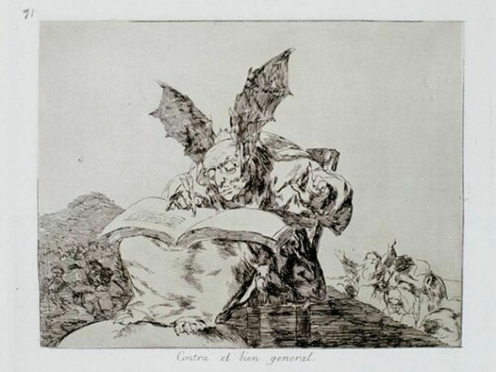 Francisco Goya. Contra el bien general (Against the Common Good) from The Disasters of War, ca. 1813-14 (1st edition, printed 1863). Etching and burnisher, 6 7/8 x 8 11/16 in. Pomona College Museum of Art, Gift of Mr. Norton Simon, P74.75