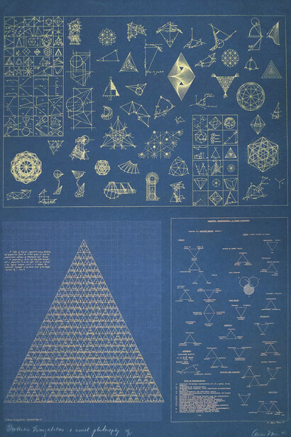 Agnes Denes, Dialectic triangulation: a visual philosophy (including the human argument), 1968-1983. Courtesy of the Museum of Fine Arts