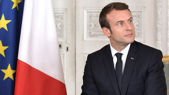 The French president Emmanuel Macron, during a meeting with the Russian president Vladimir Putin, 2017