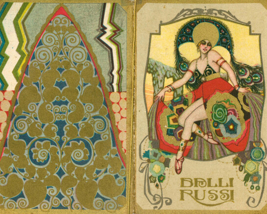 Balli Russi, 1928, Illustratore Sergio Nicolò De Bellis, Pubblicità Farmacia Boscia, Pesaro
Calendarietto
