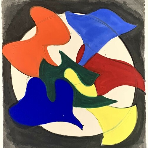 David Hayes, Study for polychrome steel wall relief, gouache on paper, 22.25x24 in
