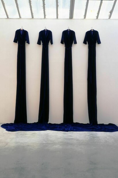 Purple Velvet Bathrobes, 1991. Velvet and hangers, 144 x 156 x 48 in. Collection: Denver Art Museum, Denver