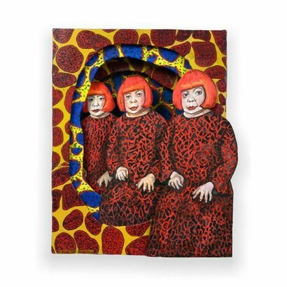 Red Grooms, Galactic Orbs (Yayoi Kusama), 2013, watercolor, acrylic, ink and digital print on illustration board and foam board, 19 x 15 3/4 x 3 3/4 inches