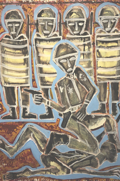 Feldsott, Woke from a dream, found blood on my hands, 2020, mixed media on paper, 30 x 22 inches