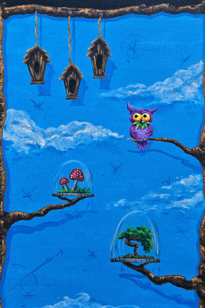 Nite owl, cuckoo cloud land, out on a limb (detail), 2026. Courtesy of Harman Projects 