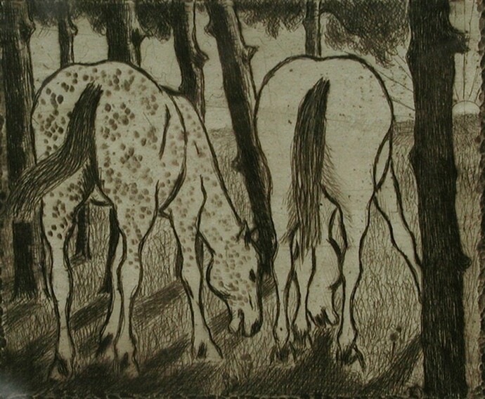 Felix Pissarro, Two Horses Grazing under the trees