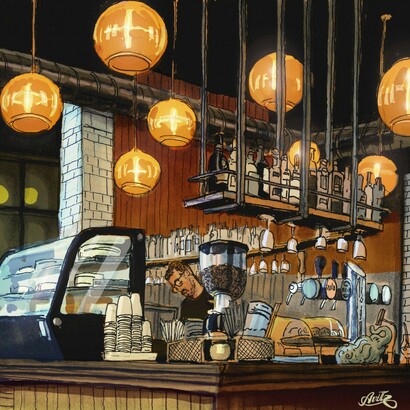 Avi. A Katz (Avitz), Coffee shop, 2025. Courtesy of Philippe Labaune Gallery