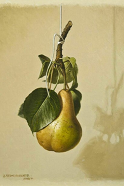 Stone Roberts, A Pear Hanging by a String, 2009-11, Oil on board, 10 x 8 in.