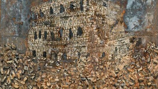 Der Fruchtbare Halbmond, 2009 Acrylic, oil, shellac and sand on canvas 430x760x8 cm