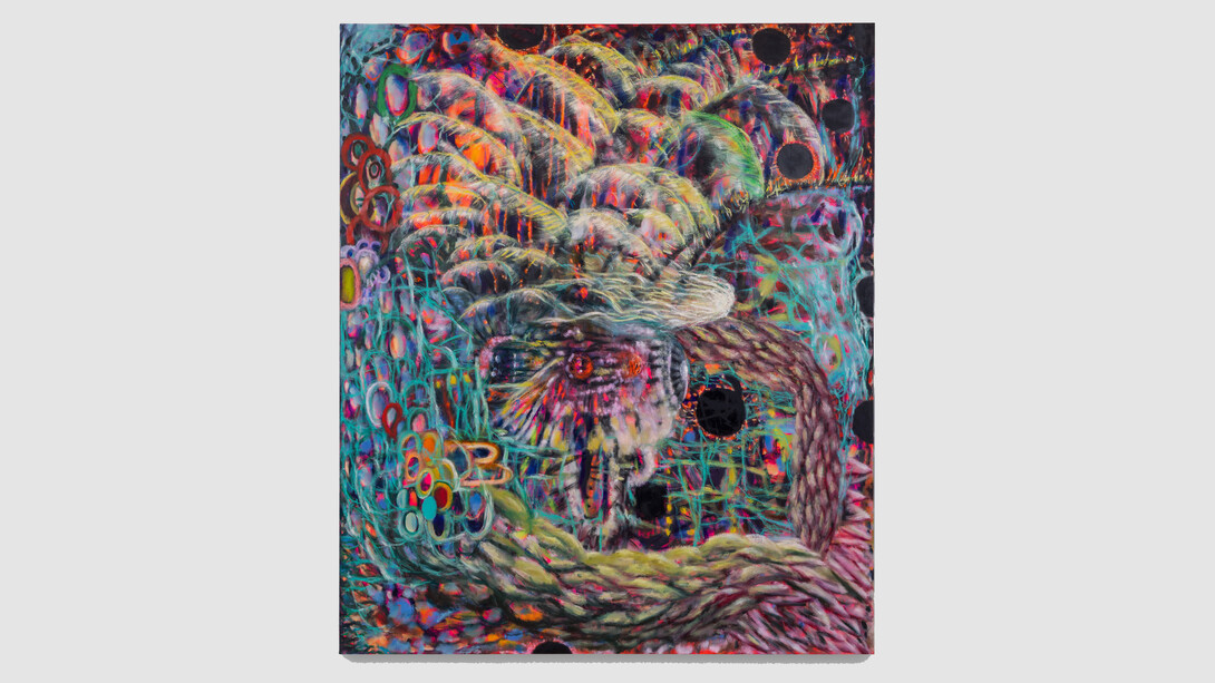 Mie Yim, Molotov, 2023. Oil on canvas, 72 x 60 inches, 182.9 x 152.4 cm. Courtesy of the artist and Lehmann Maupin, New York, Hong Kong, Seoul, and London. Photo by Creative Resource