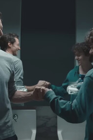 Hugh Jackman and Zen McGrath from "The Son" share a heartwarming fist bump moment