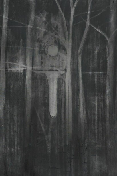 Silke Otto-Knapp, Trees and moon 2012-2013, Watercolor on canvas, 130 x 100 cm