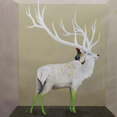 GAMA (b. 1977), A Deer of Nine Colors, 2014, Oil on canvas, 78 3/4 x 71 x 2 in (200 x 180 x 5 cm)