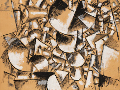 Fernand Léger, Dessin pour contrastes de formes (no. 1) (detail), c. 1913. Oil and gouache on paper, 19 3/4 x 25 5/8 inches (50 x 64.9 cm) © 2023, ProLitteris, Zurich. Photo by Aurélien Mole. Courtesy of Gagosian