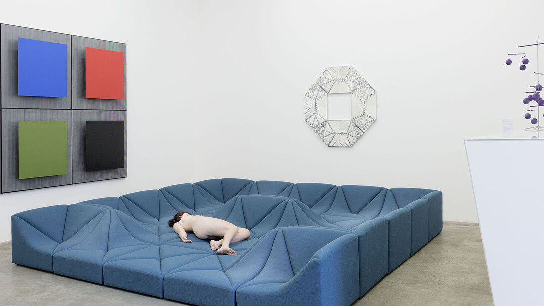 View of the exhibition "Paulin, Paulin, Paulin" at Galerie Perrotin, Paris from October 22 to December 19, 2015.
From left to right: Jesús-Rafael Soto, Pierre Paulin, John De Andrea, Monir Shahroudy Farmanfarmaian and Xavier Veilhan. Photo: Claire Dorn © Jesús-Rafael Soto / ADAGP, Paris, 2015 © Monir Shahroudy Farmanfarmaian and The Third Line © Xavier Veilhan / ADAGP, Paris, 2015, Courtesy Paulin, Paulin, Paulin and Galerie Perrotin