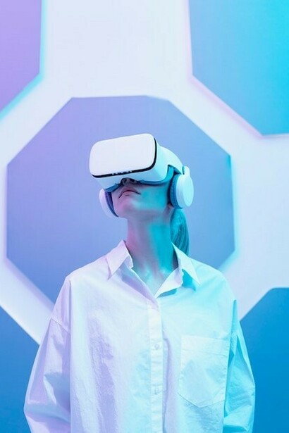 A woman using a virtual reality headset to navigate through simulations highlighting bias in AI systems