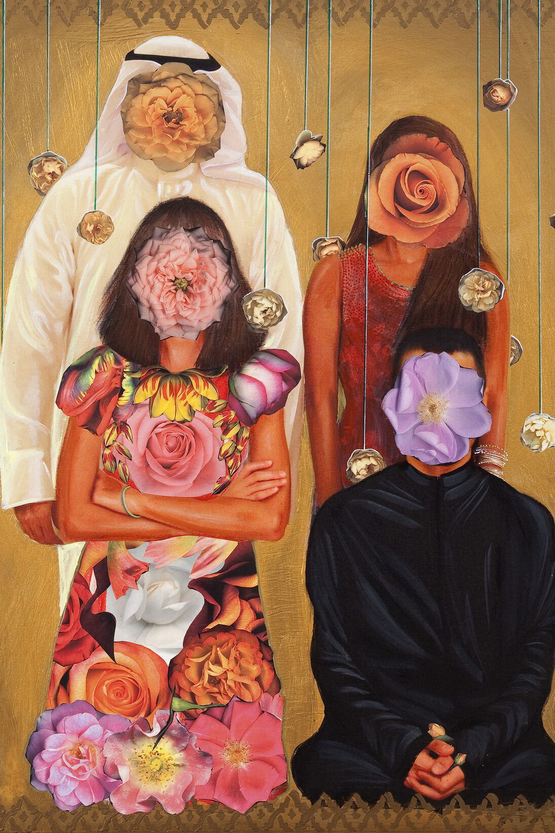 Shurooq Amin, Family Potrait 2, 2013, Mixed media on canvas and wood frame, 150 x 128 x 13 cm