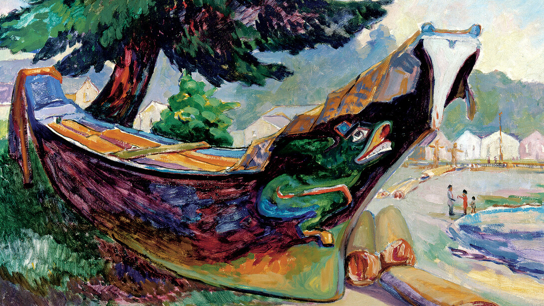 Emily Carr, Indian War Canoe (Alert Bay), 1912, Oil on cardboard, 65 x 95,5 cm, The Montreal Museum of Fine Arts, Purchase, gift of A. Sidney Dawes
