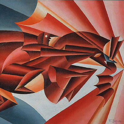 Fortunato Depero, Nitrito in Velocità (Neigh at Speed), ca. 1932, oil on canvas; Florentine Civic Museum, Alberto Della Ragione Donation