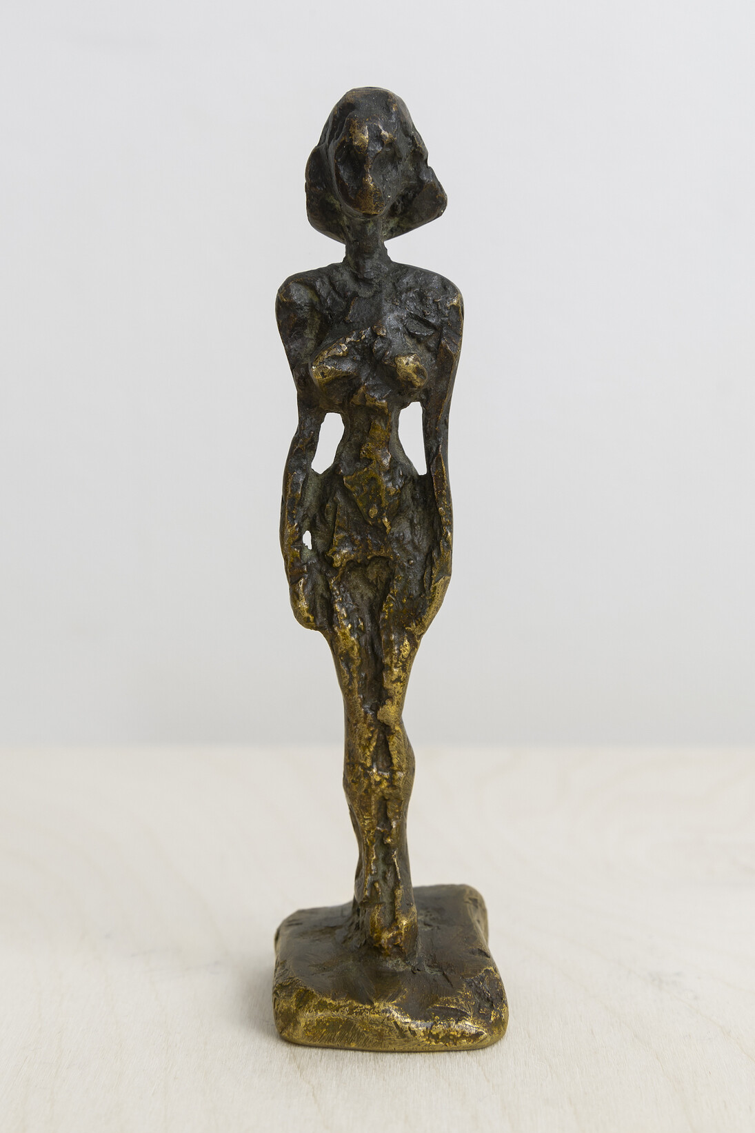 Alberto Giacometti, Figurine, 1949, bronze with brown patina, 4 1/2 x 1 x 1 3/8 inches (11.5 x 2.5 x 3.5 cm). Courtesy of  Peter Blum Gallery, New York. Photo credit: Etienne Frossard