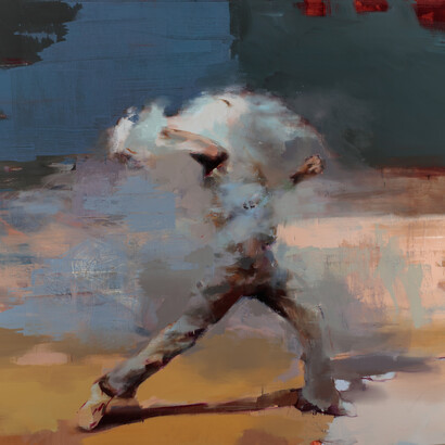 Jérôme Lagarrigue, Thrower #2, Huile sur toile, Oil on canvas, 127 x 139,5 cm, 50 x 55 in