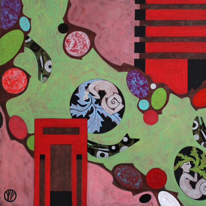 Marianna Bussola, Nel mistero bianco del pomeriggio (2020), acrilici e matite su tela 40x40 cm

