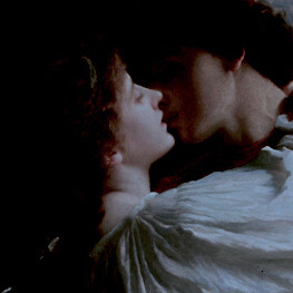 Representación de la famosa escena del balcón de Romeo y Julieta (detalle), por Frank Dicksee