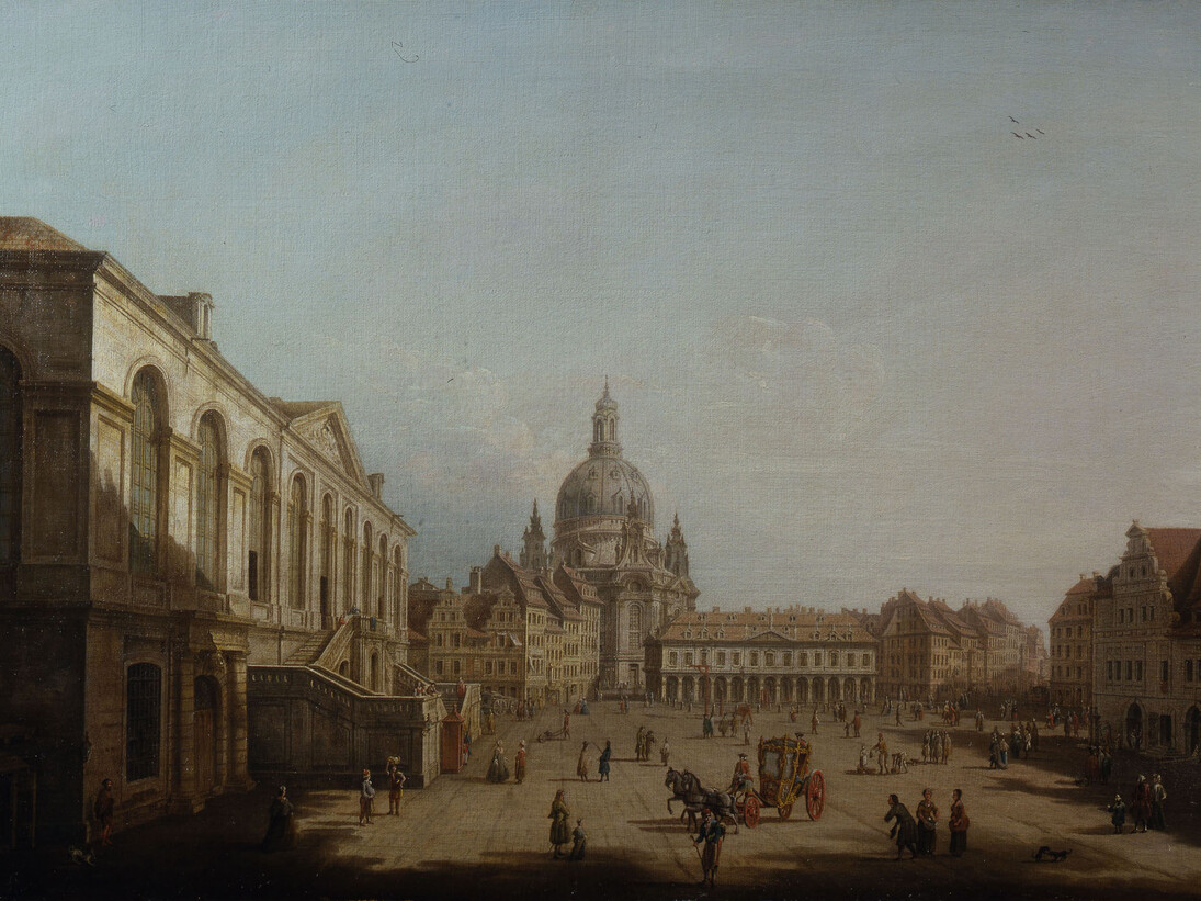 Pietro Bellotti, Venice 1725 - c.1800 France, Venetian School, A View of Dresden from the Jüdenhof, Oil on Canvas, 24 x 34 5/8 inches (61 x 88 cms)
