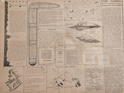 Various, Néon, “To be nothing To be everything To open being Nothingness Forgetting To be”, No. 3, May 1948, Paris. Printed matter, 24 1/2 x 33 inches (62.2 x 41.9 cm) – open. Courtesy of Ubu Gallery 