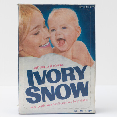 Jason Rhoades, Ivory Snow Refrigerator Magnet, 2002, Shrink-wrapped cardboard box with interior aluminum frame and magnet, 8 1/2 x 6 x 2 inches (21.6 x 15.2 x 5.1 cm)