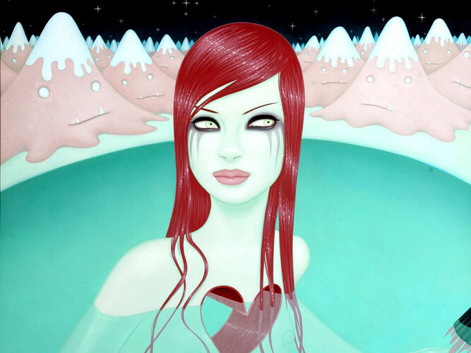 Tara McPherson, Weight of water, detail, 101 x 76 cm, oil on board, Dorothy Circus Gallery