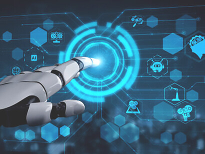 A robotic hand extends a finger, illustrating the precision and reach of artificial intelligence