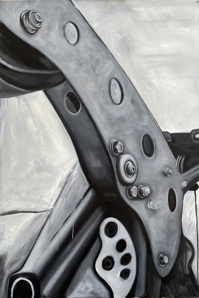 Marika Thunder, Lawrence (detail), 2023.
Oil on canvas,
48 x 36 in,
121.9 x 91.4 cm. Courtesy of the artist and Micki Meng Gallery