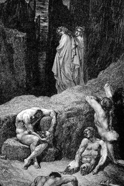 Grabado de Gustav Doré, representando el canto XXVIX de la "Divina Comedia"